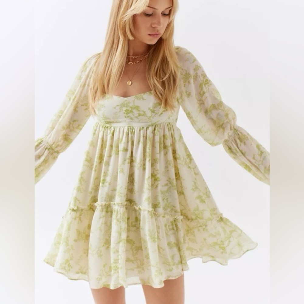 Urban Outfitters Green Floral Mini Dress